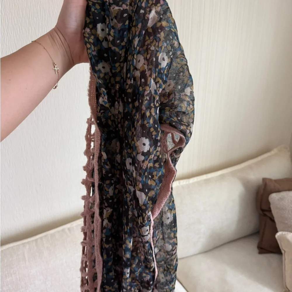 Pins & Needles Floral and Pink Crochet Scarf